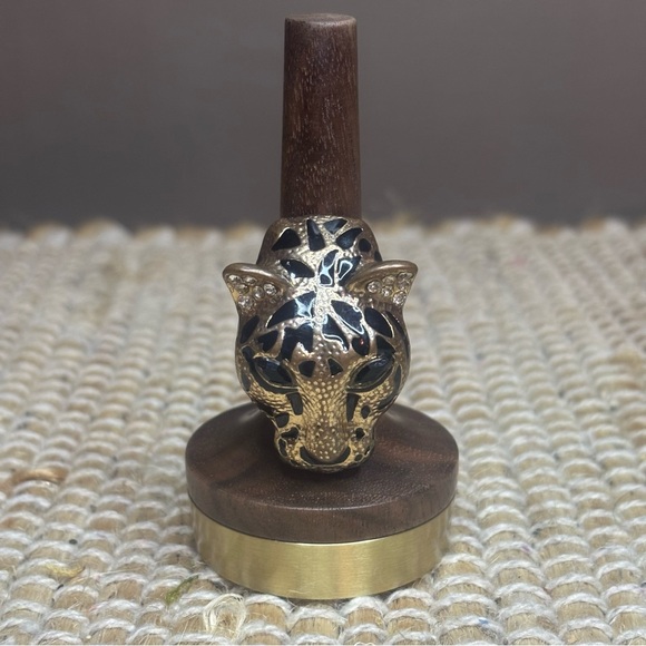 Jaguar Tiger Leopard Head Goldtone CZ Statement Fashion Ring Women’s Size 6.5 - Picture 1 of 10